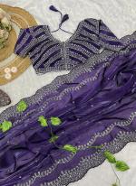 Pure Soft Zimmy Choo Silk Purple Traditional Wear Sequence Work Saree(Stitched blouse)
